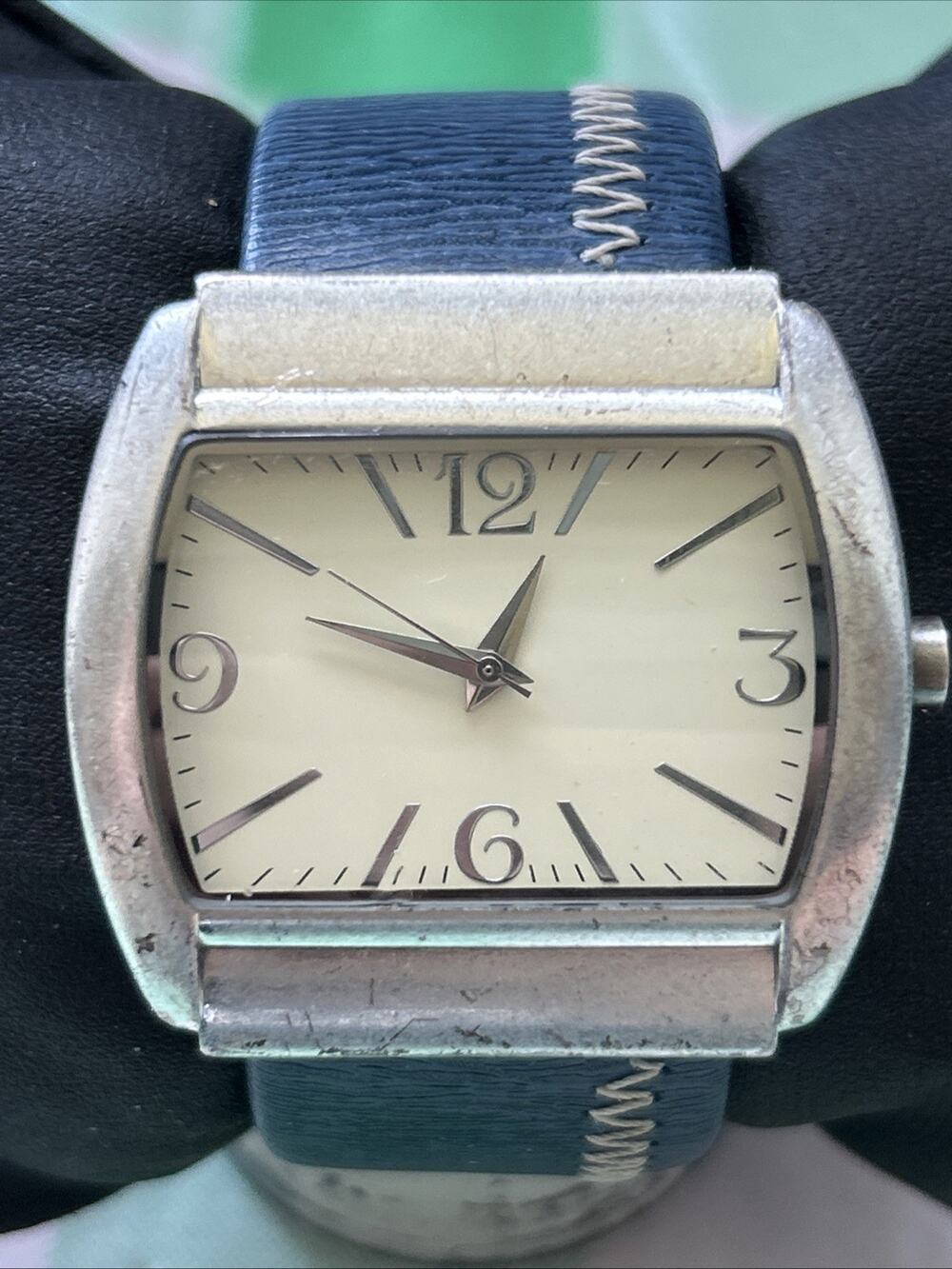 Coldwater Creek Silver Tone Blue Band Cuff Watch